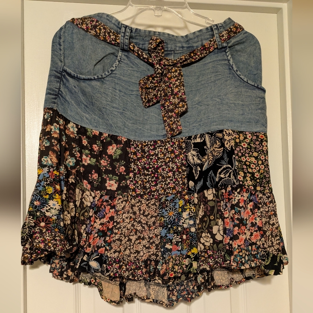 Young Threads Denim Floral Skirt